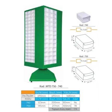 Çekmeceli Döner Metal Dolap MTD 750–740